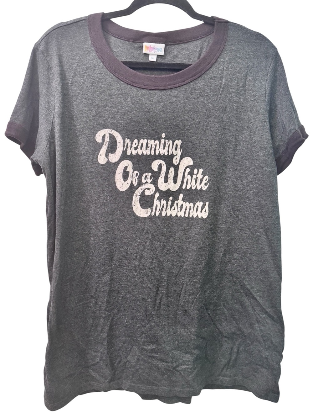 LuLaRoe Dark Heather Tee with Multicolor Logo
